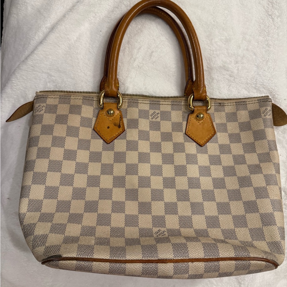 Checkered Tan and Brown Handbag